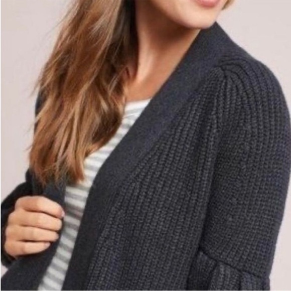 Anthropologie Knitted & Knotted Marjella Balloon Sleeve Ribbed Cardigan - Picture 9 of 15